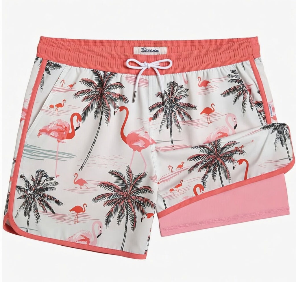 BEEWIN Mens Swim Trunks with Compression Liner 5 Inch Quick Dry for Beach