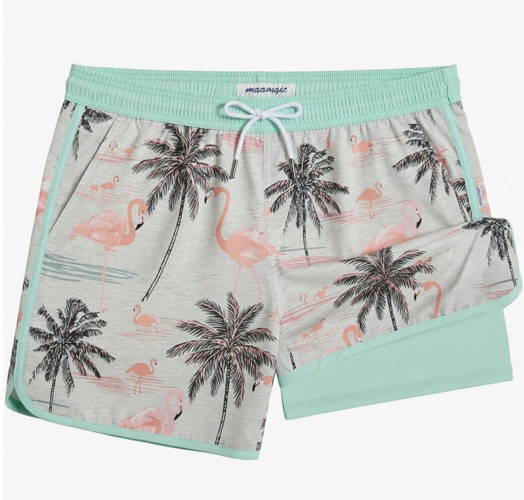 BEEWIN Mens Swim Trunks with Compression Liner 5 Inch Quick Dry for Beach