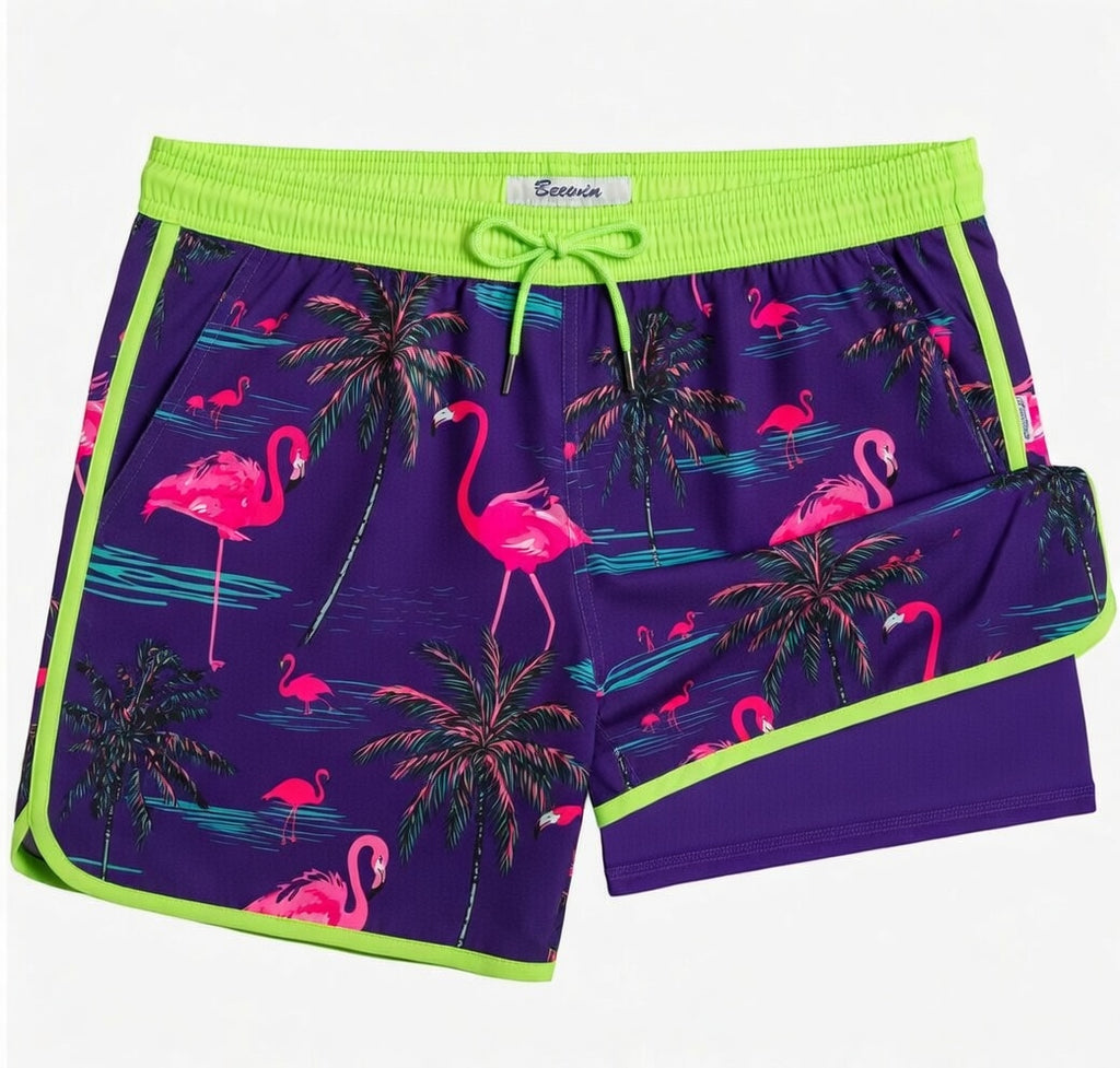 BEEWIN Mens Swim Trunks with Compression Liner 5 Inch Quick Dry for Beach
