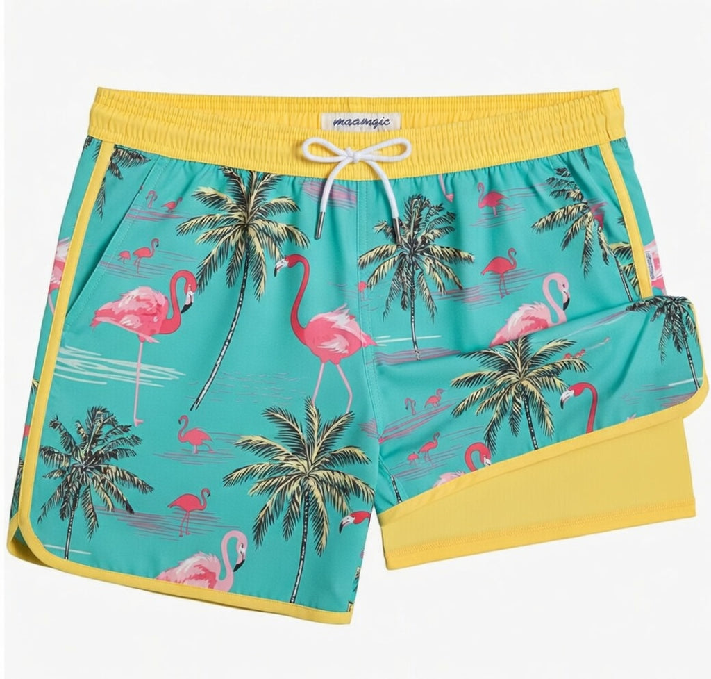 BEEWIN Mens Swim Trunks with Compression Liner 5 Inch Quick Dry for Beach