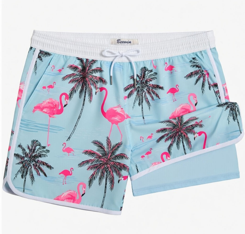 BEEWIN Mens Swim Trunks with Compression Liner 5 Inch Quick Dry for Beach